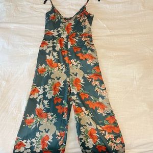 Silk Jumpsuit- Orange and green floral